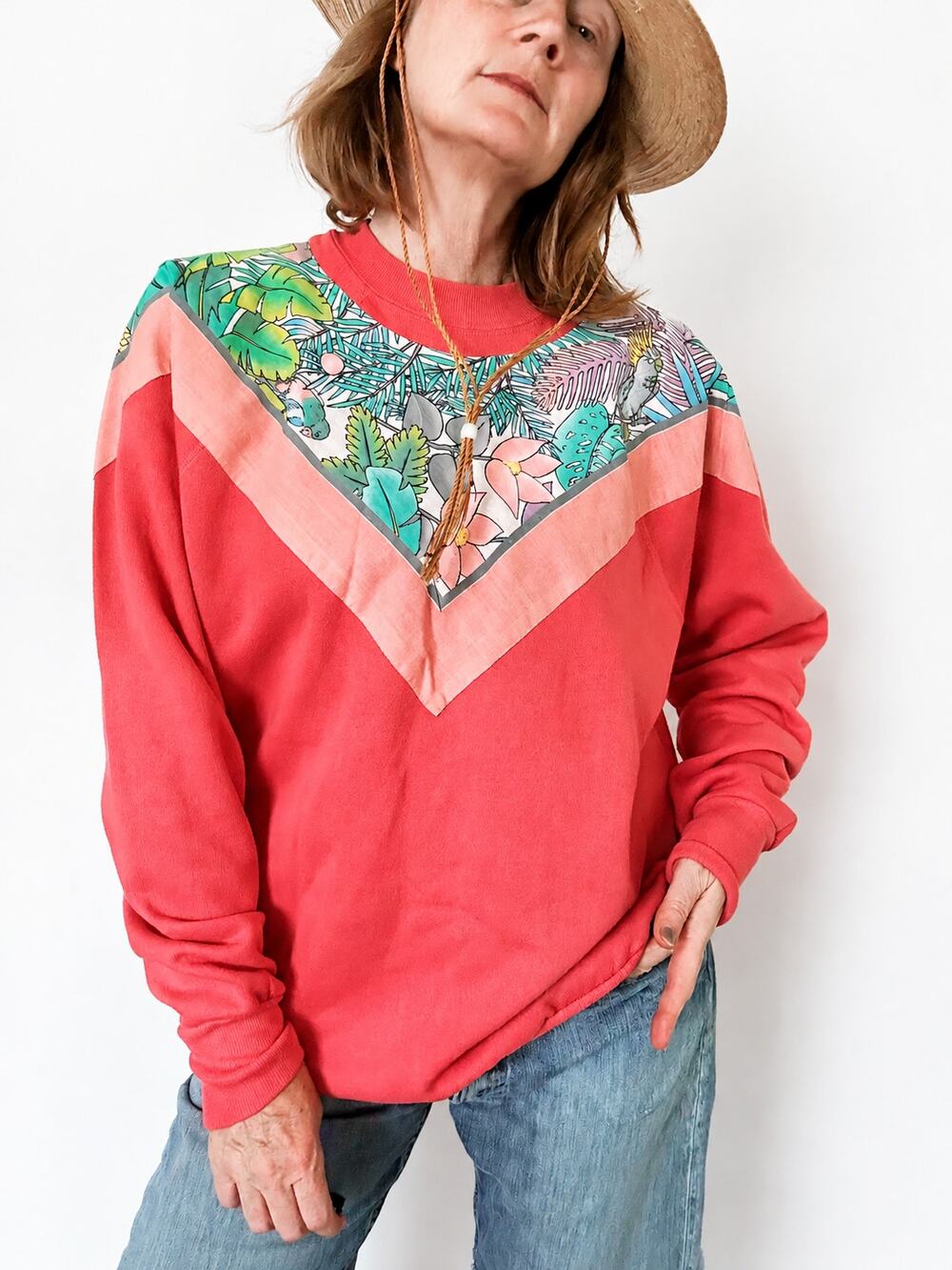 Vintage 80s Graphic Sweatshirt Women’s Large Tropical Miami Colorful Vacation